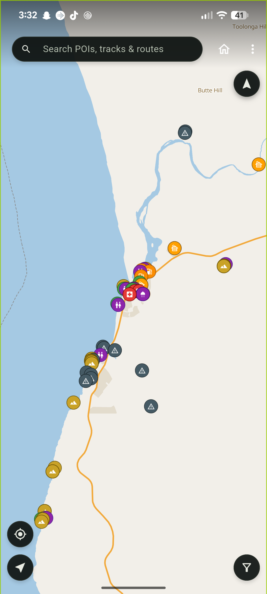 BushNav mobile map screen